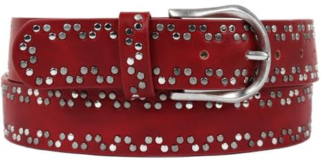 Zakatte • Damen Nietengürtel aus Kunstleder Jeansgürtel Damengürtel Taillengürtel Hüftgürtel Bikergürtel BS051 (Bordeaux, 95 cm)