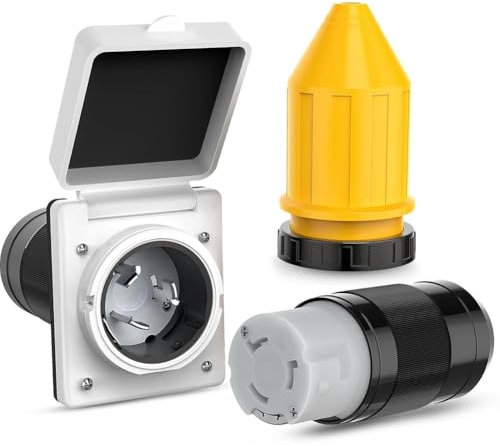 Faeymth 50 A RV-Stromanschluss, Landstrom-Set mit Kabelschutz, 125/250 V, NEMA SS2-50P SS2-50R, Drehverschluss, Stecker/Buchse