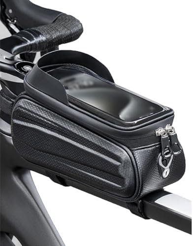 THOMIX Fahrrad Rahmentasche für Koga Flyer, Wasserdicht Fahrradtasche Rahmen mit TPU Sensitivem Touchscreen, Fahrrad Oberrohrtasche für Smartphone bis zu 7 Zoll, Fahrrad Zubehör,A Black