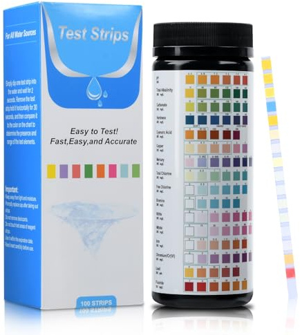 16 in 1 Pool Teststreifen für Spa, Aideepen 100 Stäbchen Wassertest-Set für Freies Chlor, pH, Gesamtbase, Härte, Quecksilber, Gesamtchlor, Chlor, Brom, Nitrit, Blei