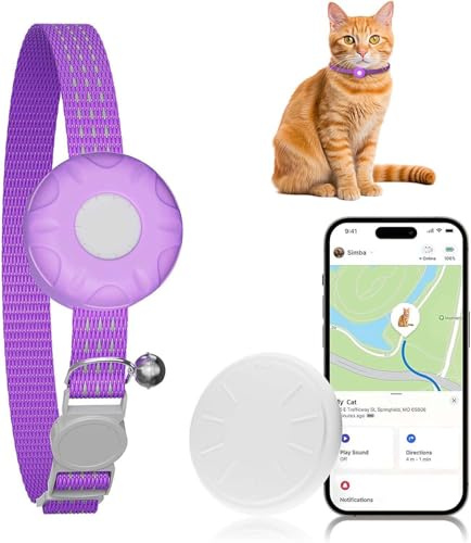 ZFSJTAG Cat Tracker, MINI Pet Tracker for Cats, No Monthly Fee, Waterproof Cat GPS Tracker, Compatible with Apple Find My App(Only iOS), Real-Time Tracking, Precise Positioning, Smart Alerts