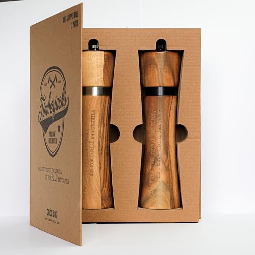 Timberjacks Salz- und Pfeffermühlen-Set aus Akazienholz, 2-teilig, mit Gravur, in Geschenkverpackung