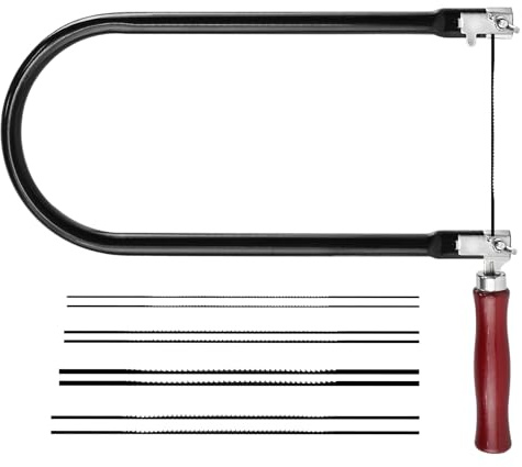 Juego de 8 hojas de sierra (4-10 TPI) - Minisierra en U con mango de madera para madera, metal y plástico, sierra fina de precisión para modelismo, manualidades y bricolaje