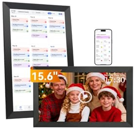 Calendario Digital 15,6 Pulgadas - 32GB Full HD Marco de Fotos Digital y Pantalla táctil interactiva Planning Familiar |Plan de Comidas |Calendario Alzheimer |Programa Reuniones |Modo de Suspensión