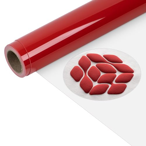 VinylRus Heat Transfer Vinyl-12” x 5ft Heavy Duty Puff Red Iron on Vinyl Roll for Shirts, HTV Vinyl for Silhouette Cameo, Easy to Cut & Weed