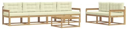 vidaXL Outdoor-Sofagarnitur mit Kissen 6 pcs Weiß und Creme, Gartenmöbel, modernes Outdoor-Sofa Set, modulare Sitzgelegenheiten, Loungemöbel für deinen Garten