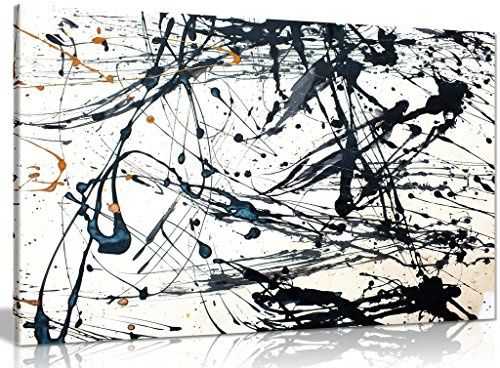 Abstract Framed Canvas Wall Art, Ready to Hang Modern Print (24x16in) | Pollock Style Splatter Design, Solid Pine Frame, UV Resistant Inks, Pictures for Living Room Bedroom Office Decor