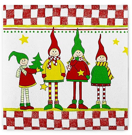 Sovie HOME Serviette Lilo in Rot-Grün aus Linclass® Airlaid, Einweg Weihnachtsservietten stoffähnlich, ideal für Winterfeiern, Advent & Weihnachten, 40 x 40 cm, 12 Stück