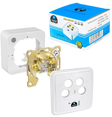 HB-DIGITAL 1x 4-Loch Antennen-Dose SAT Kabel Enddose VERGOLDETE ANSCHLÜSSE (2X SAT/TV/Radio) für Koaxial- & Antennenkabel Fernsehen Full HD Digital Analog Aufputz Unterputz