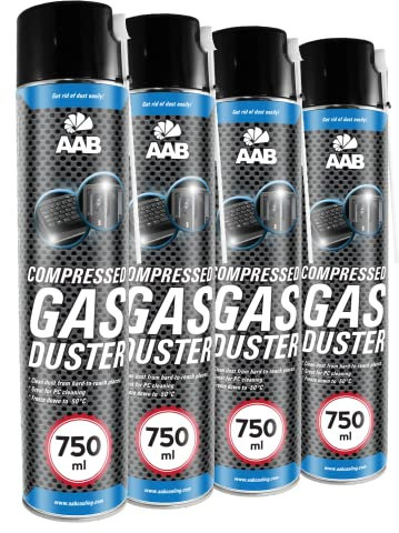 4 x AABCOOLING Compressed Gas Duster 750ml - Compressed Air for Cleaning Computer, Keyboard, Other Office Equipment, Laptop Cleaner, PC Cleaning Kit, Air Duster, Can of Air, Aerosol Duster, Canned Air