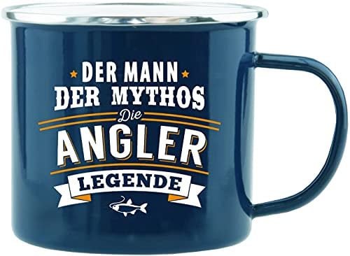 History & Heraldry Echter Kerl - Emaille Becher Angler - individuelle und personalisierte Tasse mit Name und Spruch
