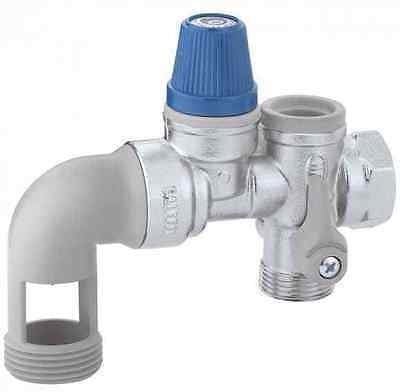 Caleffi 526153 Sicherheitsgruppe für Warmwasser-Speicher für Horizontale Installation 3/4 Zoll mit Absperrung, Kontrollierbarem Rückschlagventilf und Entleerungssiphon