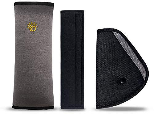 URAQT Gurtpolster Kinder, 3 Stück Auto Sicherheitsgurt Schulterpolster Gürtelkissen Schutzkissen und Samtbeutel Groß für mehr Komfort auf der Reise - Grau