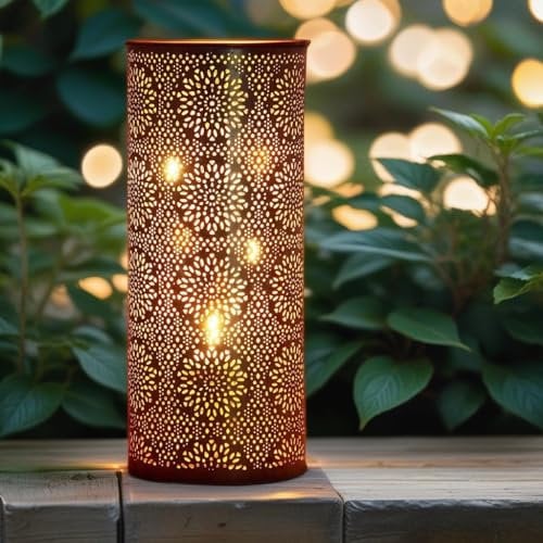 Orientalisches Windlicht Laterne orientalisch Amelle 30cm Groß Gold | Orientalische Vintage Teelichthalter Weiß und Goldfarben innen und außen | Marokkanische Windlichter aus Metall als Dekoration