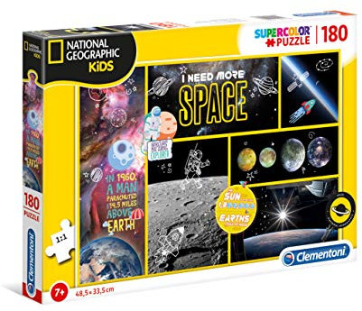Clementoni 29206 Supercolor I Need More Space – Puzzle 180 Teile ab 7 Jahren, buntes Kinderpuzzle mit besonderer Leuchtkraft & Farbintensität, Geschicklichkeitsspiel für Kinder
