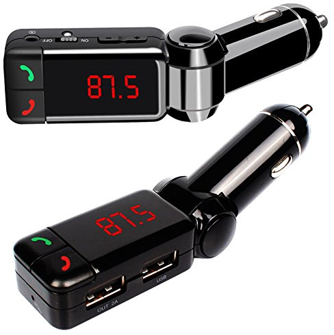 LondonExpress Bluetooth FM Transmitter Handsfree Call Car Kit Radio Audio Adapter MP3 Player with Dual USB Ports 5V/2.1A LED Display Car Charger Compatible with iPhone iPad Samsung