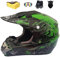 Motorradhelm,Motocross Helm,Helm Kinder,Helmets Kinder-Cross-Helm, Road Helm mit Handschuhe Maske Brille, ATV Helm,MTB green,52-56 cm