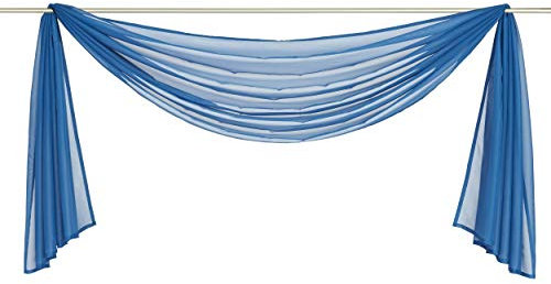 Yaland Voile Transparenter Freihandbogen einfarbig Uni Querbehang Wohnzimmer Gardinenschals (BxH 140x300, blau) 1 Stück