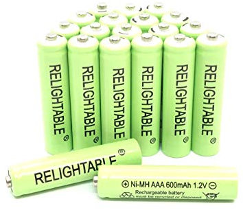 RELIGHTABLE NiMH AA/AAA 600mAh 1.2V Rechargeable Batteries for Solar Lights, Garden Lights and Remotes (20PCS AAA 600mAh Batteries)