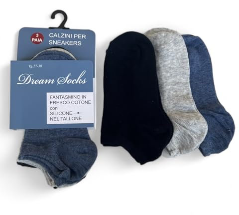 Lucchetti Socks Milano 6 Paia Calzini Fantasmini Uomo in Cotone, Invisibili e Traspiranti con Antiscivolo (IT, Numero, 31, 34, Regular, Regular, 6 PAIA MASCHIO)