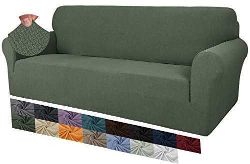 MAXIJIN Creative Jacquard Couchbezüge für 3-Sitzer, Super Stretch rutschfeste Sofabezug für Hunde Haustierfreundliche 1-teilige elastische Möbelschutz-Sofabezüge (3 Sitzer, Armeegrün)