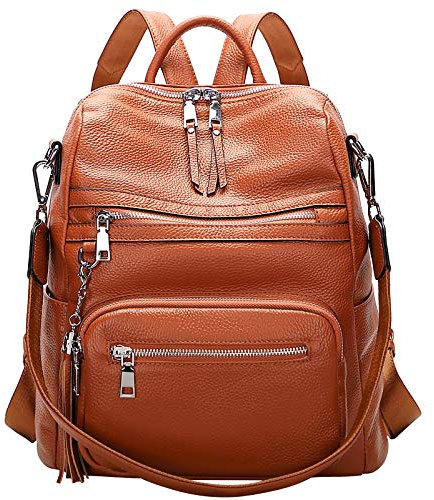 ALTOSY Echt Leder Rucksack Damen Elegant Convertible Schultertasche Frauen Uni mit Quaste (S106, Orangebraun)