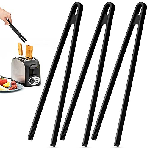 Silikon-Topfzange, 30 cm, antihaftbeschichtet, Koch Zubehör für Küche, Kochen, Grill, Grillzange für Pfanne, gebratenes Steak und Toaster (schwarz, 3 Stück)