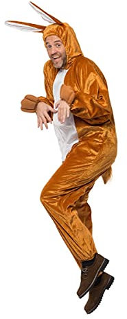 Partychimp Hasen Kostüm Erwachsene, Tier Overall Tierkostüm, Hasen Onesie Pyjama Tier Kaninchen Unisex, Braun - Größe XL