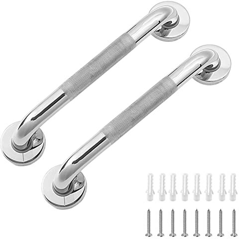Abimars Haltegriff Dusche Edelstahl 304 mit Gerändelte Fläche, 2 Stücke 300mm Haltegriffe für Senioren, Duschgriff für Badewanne, WC, Badezimmer, Küche, Treppen-Handlauf