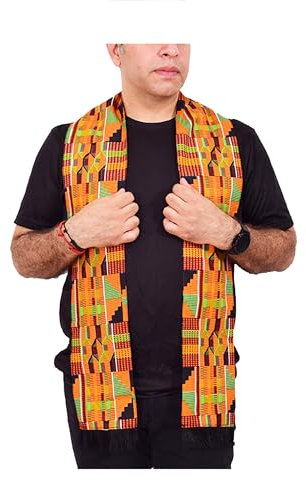Decora Apparel Baumwolltuch mit Kente-Druck, für Damen, Schärpe, Jungen, Mädchen, Kinder, Chor, afrikanischer Schal, Herren, Extra lang P03 5,5x72 Gold Kastanienbraun, Einheitsgröße