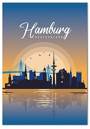 Vacentures Stadtposter Hamburg Skyline-Poster - Geschenk für Hamburger (50x70 CM)