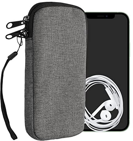 kwmobile Handytasche für Smartphones XL - 6,7/6,8 - Stoff Handy Hülle Dunkelgrau - Handy Tasche mit Reißverschluss - 17,2 x 8,4 cm Innenmaße
