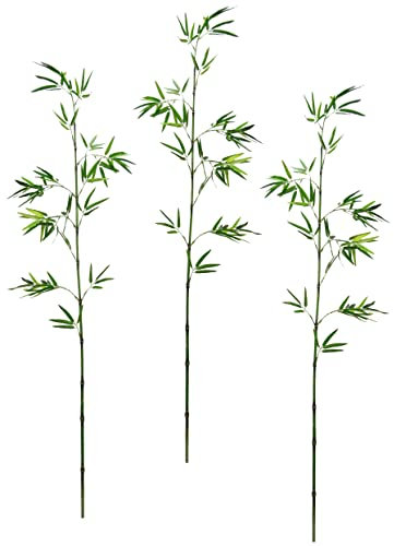 Flair Flower Bambuszweig mit Blättern 3er Set Bambuspflanze künstlich groß Dekozweig grüner Kunstzweig asiatische Deko Grünzweig Bambus Dekobambus Blattzweig Kunstblume Seidenblumen, 150 cm, 021118GN