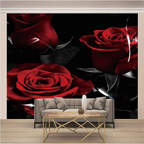 3D Mural Wallpaper Rose Red Rose Black Red 3D Murals Wallpaper for Bedroom and Living Room Wall Decoration
