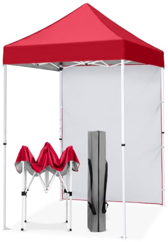 EAGLE PEAK Pop up Canopy 1.5x1.5m, Outdoor Portable Canopy Zelt mit Einer abnehmbaren Sonnenwand, Tragetasche enthalten, Rot