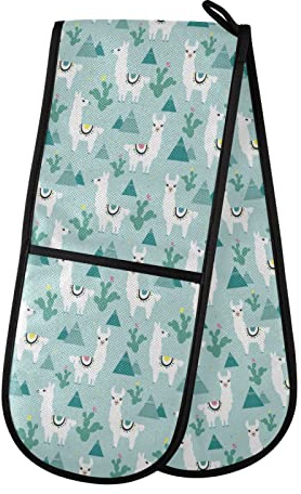 Double Oven Gloves Llama Alpaca Catus Cacti Heat Resistant Pot Holder Oven Mitt Gloves for BBQ Cooking Baking Grilling Microwave