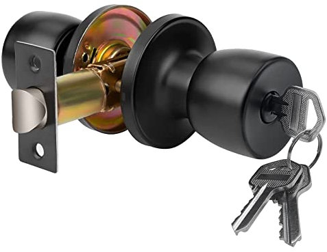 JO.KO Bouton de porte avec serrure et clé, noir mat, rond, serrure à bille, bouton de porte intérieur/extérieur pour chambre à coucher, salle de bain, entrée