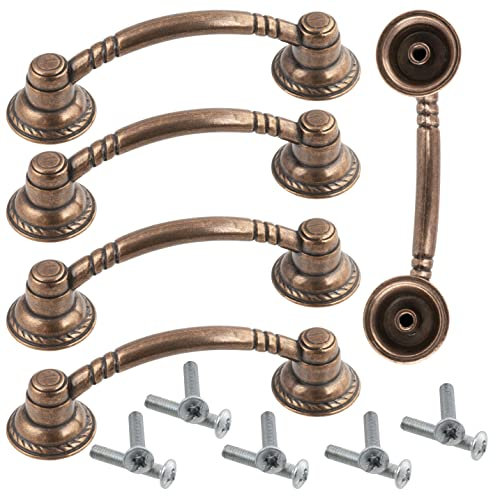 AERZETIX - C41614 - Juego de 5 tiradores para mueble vintage distancia entre ejes 64mm - antiguo puerta armario alacena cajón decoración interior cocina salón - en metal - acabado cobre envejecido