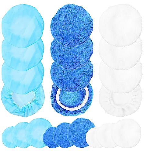 Swpeet 12Pcs 3 Materialien 5 bis 6 Zoll Puffer Polierer Pad Set, 4Pcs Mikrofaser Coral Fleece Wolle nicht gewebt Auto Puffer Motorhaube, Motorhaube Schwabbelkissen Polieren Motorhaube Wachs Covers Kit