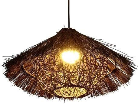 ZYMEN Vintage Tissé À La Main LED Suspension Ferme Chapeau De Paille Rotin À La Main Lustre Pastorale Creative Suspension Lampe Brun Réglable Plafonnier Restaurant Salon De Thé Chambre Salon Café E27