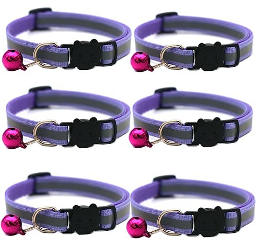 Hepplly 6-Pack Katzenhalsbänder Quick Release Reflective Kitten Halsband mit Glocke (Lila)