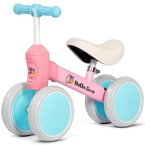 Draisienne pour bébé, sans pédale, jouet avec 4 roues et siège réglable en hauteur, vélo d'entraînement pour bébé de 10 à 36 mois, cadeau de premier anniversaire pour garçons et filles, rose et bleu