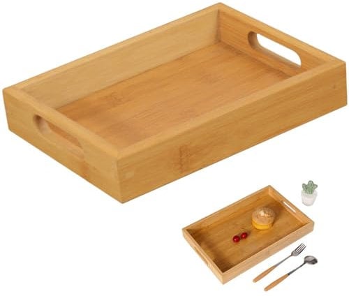 HJYDGJ Bandeja de Servir de bambú con Asas, Bandeja de Servir, Bandeja de Madera, Bandeja para Servir, para Desayuno, té, Mesa de café, Cocina, Bandeja Grande (30 x 20 x 4 cm)
