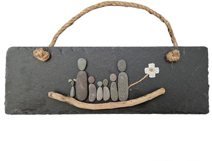 Family & a Dog | Pebble Art | Handmade Hanging Decoration| Pebble Family & a Dog | (Family of 6 & a Dog)