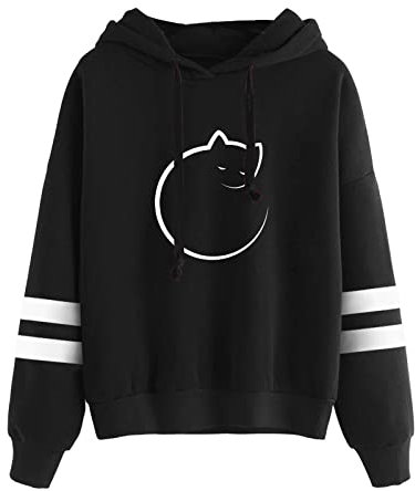 AMDOLE Langlaufski Set Damen Klassisch Komplett Frauen-Streifen-lange Hülsen, die Hoodie Sweatershirt-Oberseiten-Bluse Bedrucken Reitshirt Damen Langarm (Black, M)