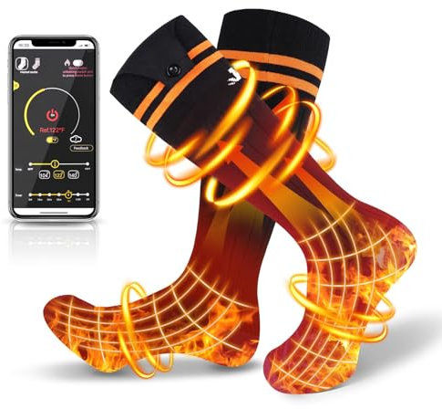 Calze Riscaldate Con Controllo APP, Calze Riscaldate Elettriche con Batteria Ricaricabile da 5000mAh, Calze Termiche Invernali Scaldapiedi Unisex per Sciare Ciclismo Pesca Trekking Caccia…