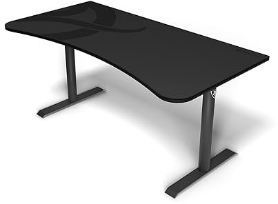 Arozzi Arena Bureau Gaming incurvé Ultra Large avec Tapis sur Toute la Surface, Support de Moniteur avec découpes et Filet de Gestion des câbles – [Gun Metal]