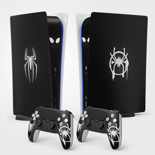 Sticker PS 5 Spider, Autocollant PS 5 Gaming, Console et Manette, Edition Standard Digital, Skin Spider Noir (2 Manettes)