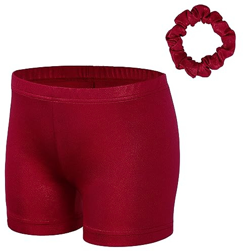 XFGIRLS Gymnastik-Shorts für Mädchen, glitzernd, Ballett, Tanz, Tumbling, athletische Shorts, 3–14 Jahre, weinrot, 5-6 Jahre