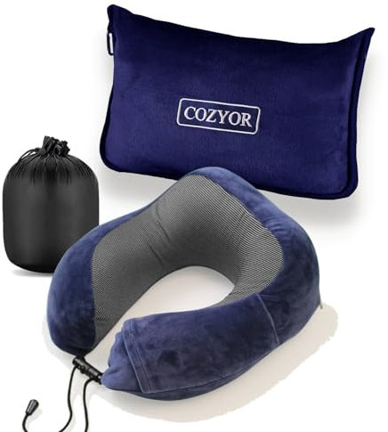 Cozyor Reiseset 2-teilig: Nackenkissen + Reisekissen & Reisedecke 2 in 1 mit Hülle - Ultraleicht & kompakt mit Rucksack-Clip und Kofferbefestigung, Flugzeugdecke 170x100 cm Bahn Auto Flugzeug